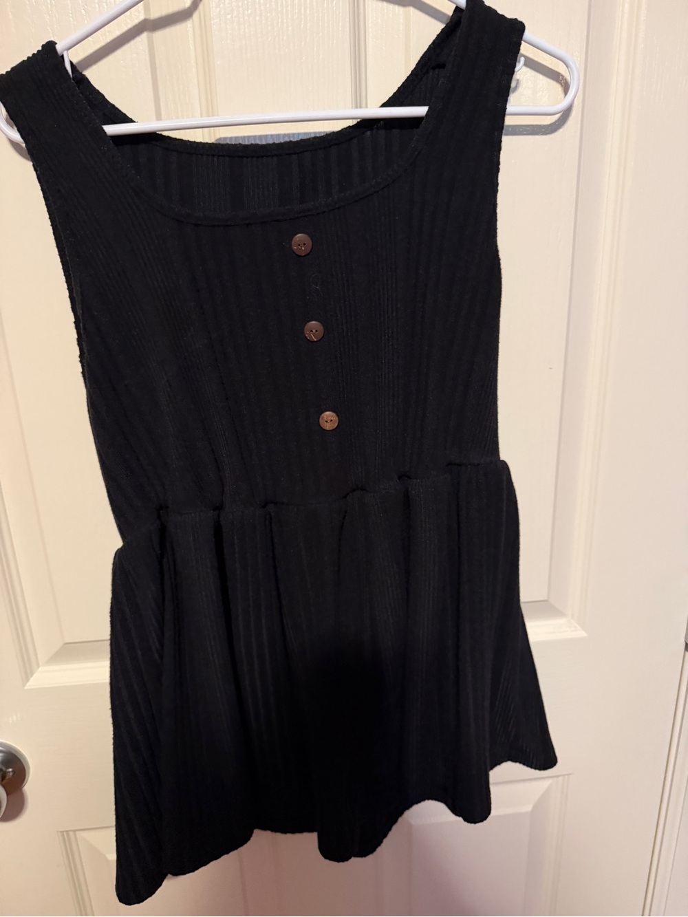 Ladies Black Ribbed Tank with Button Detail